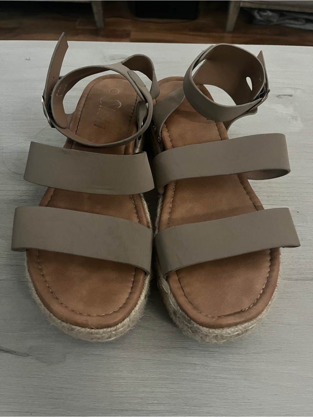 SHEIN Taupe Double-Strap Espadrille Sandals with Ankle Buckle